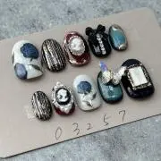 ネイルチップニュアンスマグネットくまさんリボンミラーハートフレンチ971 ネイルチップニュアンスマグネットくまさんリボンミラーハート