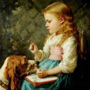 犬と少女の画像
