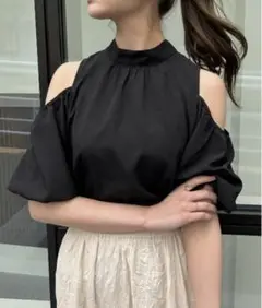 open shoulder ribbon blouse