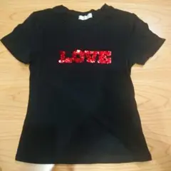 半袖Ｔシャツ　レディース　黒　LOVE　スパンコール