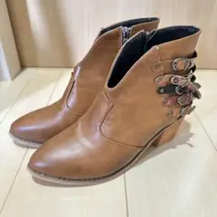 ブラウン サイドジッパーブーツ 中ヒール
