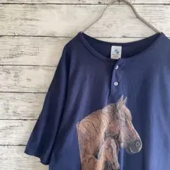 古着 AUGUSTA オーガスタ Tシャツ 馬 ポニー ネイビー 紺 XL