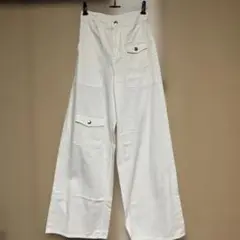 ホワイト ワイドレッグデニム パンツ