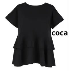 コカ　異素材切り替え2段フリルTシャツ　Ｌ　黒