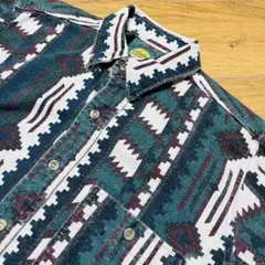 ネイティブ CABELASシャモアシャツ　緑白　L相当【美品、usa製、90s】