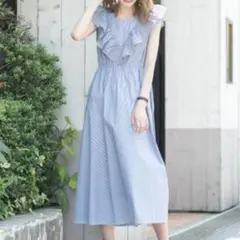 マジェスティックレゴン フリル フレアー ロング ワンピース M