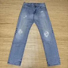 GU ダメージデニムパンツ 32ライトブルー