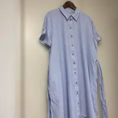 anko 青と白のストライプ 半袖シャツワンピース