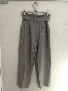 【GU】チェック柄 スラックス ウエストベルト付き