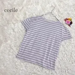 セシール　ボーダーTシャツ 半袖 淡パープル S カジュアル　シンプルコーデ
