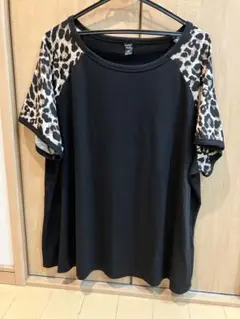 EMERY ROSE ヒョウ柄袖 ブラックTシャツ XXL