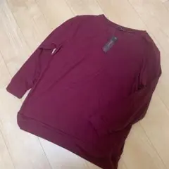 バーガンディ Vネック 長袖 Tシャツ 3L