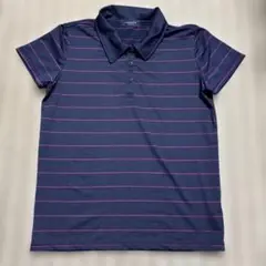 未使用　LIMOGES SPORTS ネイビー ピンクストライプ ポロシャツ M