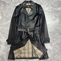 【美品】バーバリー　ラムレザー　トレンチコート　ベルト　ノバチェック 黒
