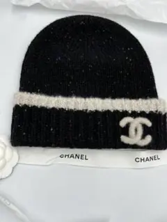 シャネル CHANEL ニット帽 ビーニー ブラック CCマーク