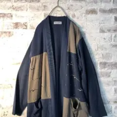 【ヴィンテージ】かもめ刺繍ロングカーディガン 韓国製 年代物 古着AS105