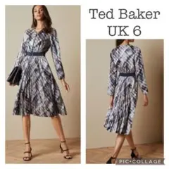 Ted Baker 青と赤のスネークスキンとギンガムチェックのプリント ドレス