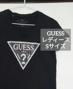 【限定価格】GUESS　レディース　黒T　クリスタル　半袖 　ハンドメイド生地