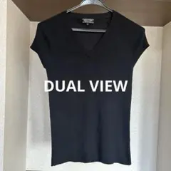DUAL VIEW サマーニット　黒 ノースリーブ Vネック 42 綿100%