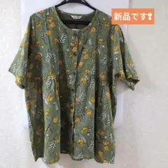 お値下げ✤新品✤　インド製　オリーブグリーン 花柄 半袖シャツ