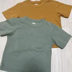 ユニクロ　Tシャツ　半袖　子ども　キッズ　緑　オレンジ　セット　100 2枚
