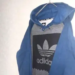 adidas アディダス パーカー ネイビー✖️グレー 希少 トレフォイルロゴ