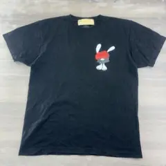 $ SKOLOCT ブラック クルーネックTシャツ ウサギプリント