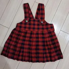 赤と紺色のチェック柄ジャンバースカート　95 日本製
