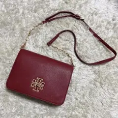 【美品】 トリーバーチ ショルダーバッグ チェーン ロゴ レザー レッド