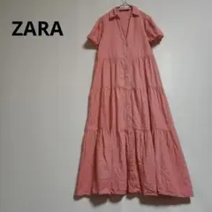 ZARA ティアードワンピース　シャツワンピース　コットンリネン