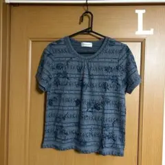 【美品】レディース　半袖Tシャツ　サイズL ブルーグレー　花柄