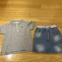 3can グレー ストライプ ポロシャツセット　90センチ