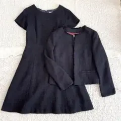 【限定価格】組曲 ツイード ノーカラージャケット ワンピース ラメ ネイビー 紺