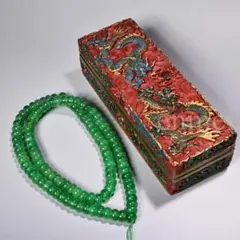 中国古美術・清代宮廷御蔵・高冰種天然石 108粒佛珠・念珠・箱付・仏珠・文房具