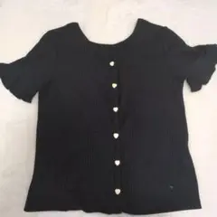 リブ編み ブラック 半袖 トップス M