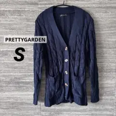 PRETTYGARDEN◎ケーブルニットカーディガン　ネイビー　S 美品