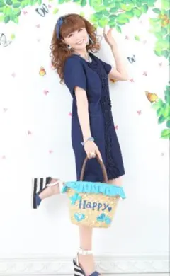 アンドラブ　幸せふりるの細魅えニットデニムワンピース