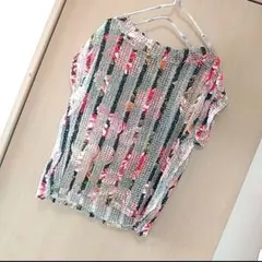 Mサイズ〜Lサイズ■yuryota■メッシュトップス　花柄　トレンド　半袖　夏秋