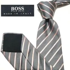 【美品】Hugo Boss ブランドネクタイ　グレー　ストライプ