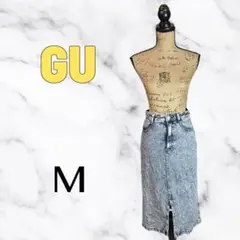 美品✨【GU】ケミカルデニムナロースカート　タイト　スリット　ライトブルー　M
