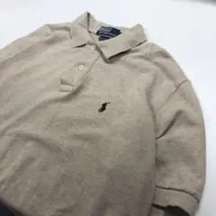 【美品】ポロバイラルフローレン ポロシャツ ロゴグリーン メンズM ベージュ
