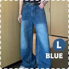 ワイドパンツ☆デニム ブルー L