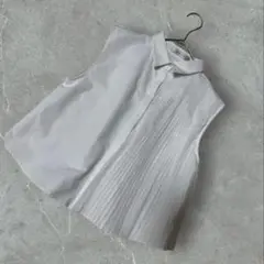 EBLOA チュールプリーツ　ショート丈ブラウス