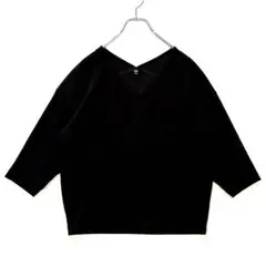 美品　ユニクロ　（M）　ニット　五分袖　Vネック　ブラック