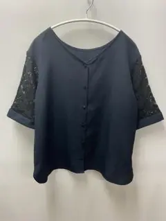 YECCA VECCA 袖レース半袖シャツ ネイビー F