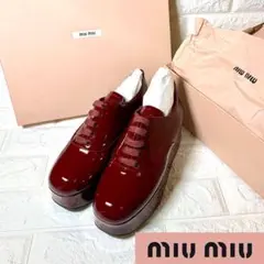 【未使用品】miumiu 赤 厚底ローファー パテント エナメル ミュウミュウ