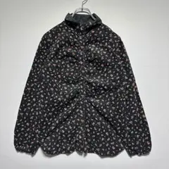 ノーブランド　美品　花柄長袖シャツ ブラック　綿100% Lサイズ　薄手