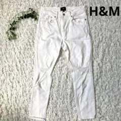 H&M ホワイト スキニージーンズ ダメージ加工　31 Mサイズ　白