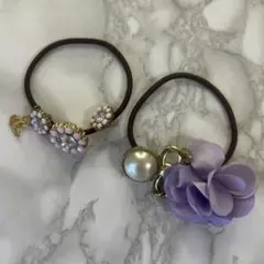 ラプンツェル花とパールのヘアゴム 2個セット