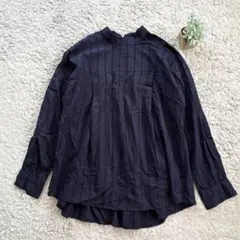 【HARRISS】長袖シャツ チュニック ストライプ バンドカラー プルオーバー